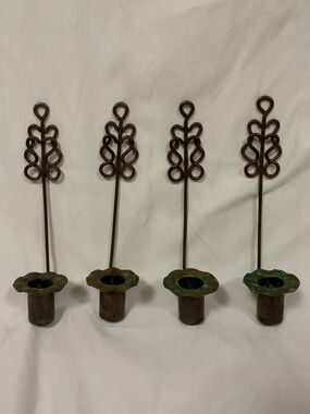 Set of 4 vintage Brass wall hanging candle holders scalloped rim-need cleaning